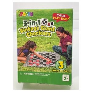 Joyin 3-in-1 Vintage Giant Checkers Game Set Large Mat Kids 3+